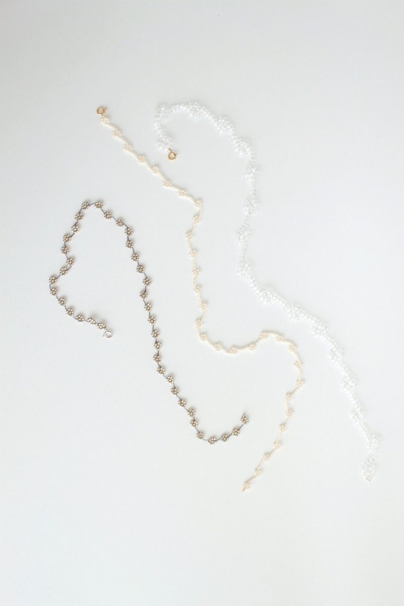 Fiori necklace_all white, zilver, crystal